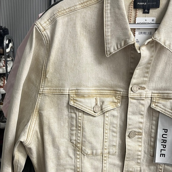 Purple Brand Men's Distressed Tan Denim Trucker Jacket - Picture 4 of 10